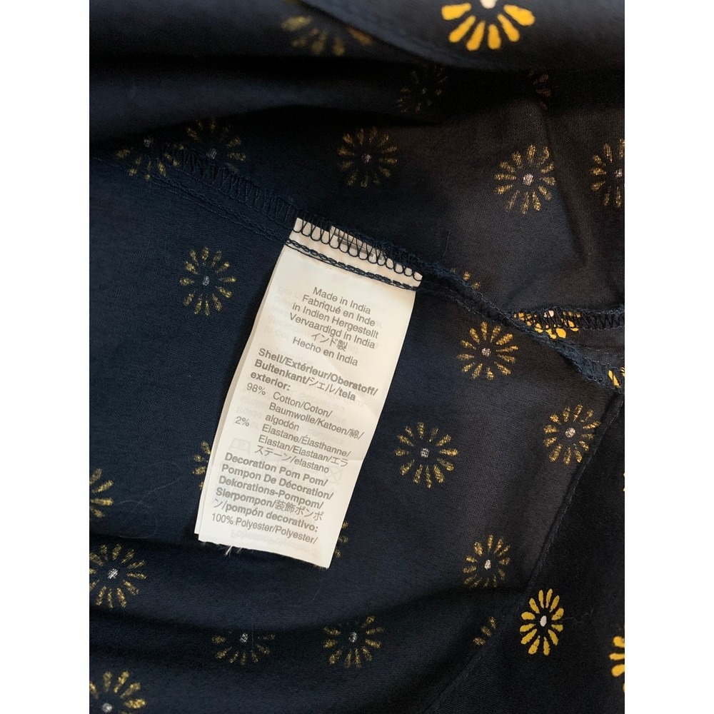 J.Crew Women Cotton Navy Blue Daisy Floral Pom Pom Trim Square Neck Top 4 - Picture 9 of 9